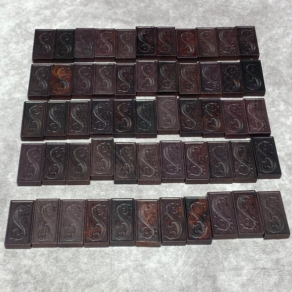 Vintage Halsam Dragon Dominoes 55-Piece Double Nine Set With Original Box #920 - Picture 3 of 9